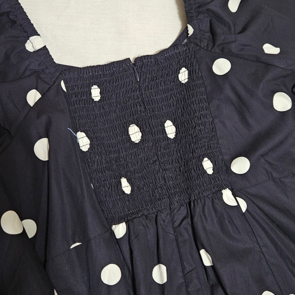 Free Assembly Cotton Polka Dot Maxi Dress Puff Sleeve Navy NWT - Picture 4 of 15